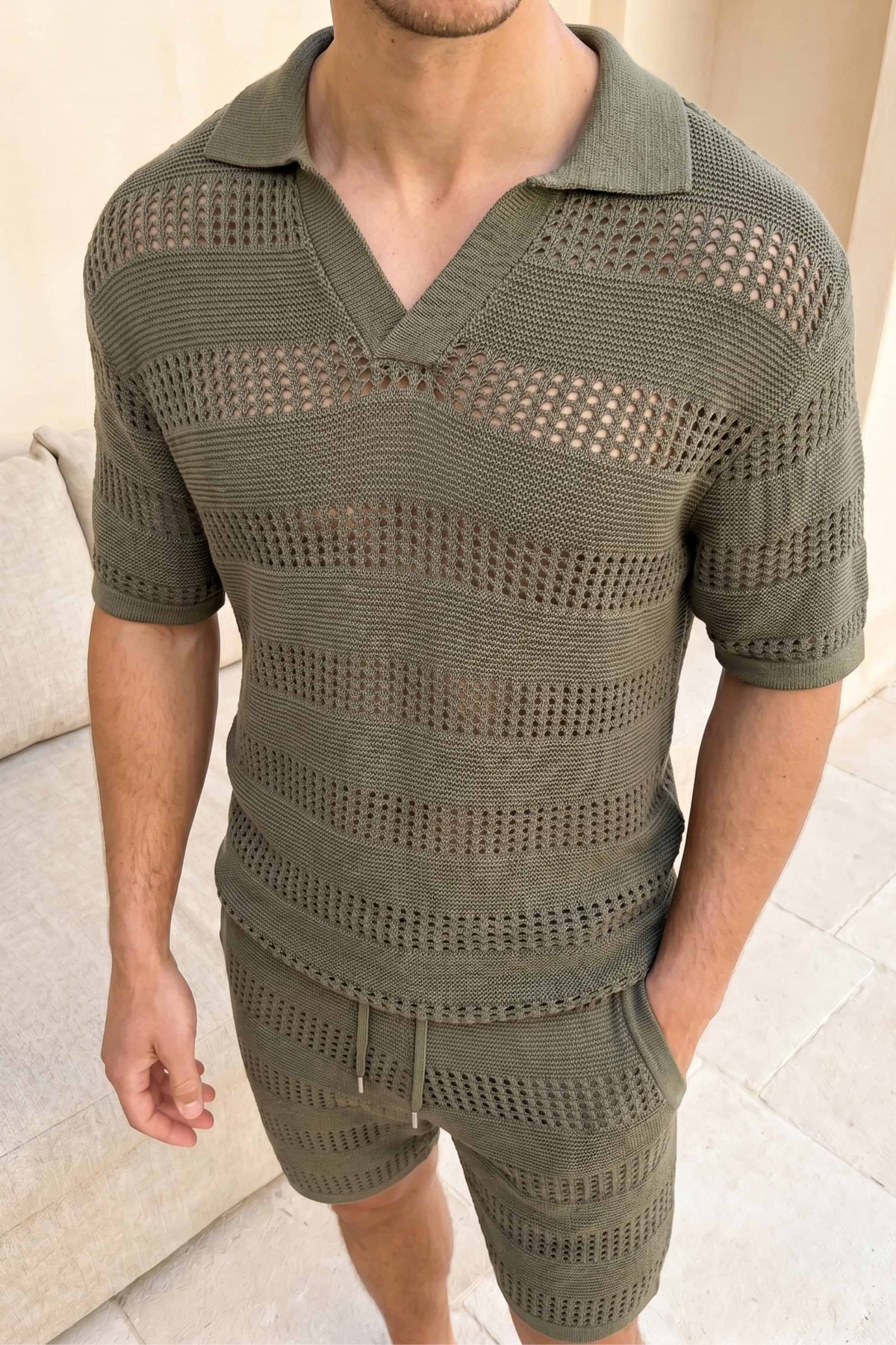 RAITH FRATTINA CROCHET KNIT COTTON POLO SHIRT SAGE GREEN 2XL RRP £70 BNWT
