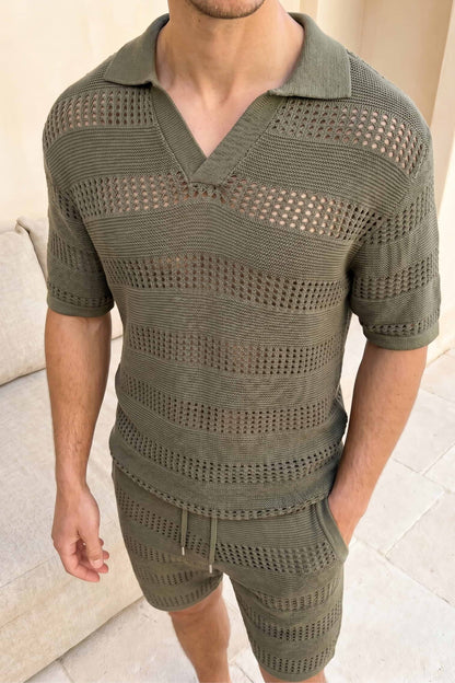 RAITH FRATTINA CROCHET KNIT COTTON POLO SHIRT SAGE GREEN 2XL RRP £70 BNWT