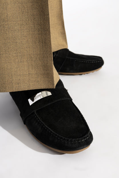 MOSCHINO COUTURE SUEDE LEATHER DRIVER MOCCASINS BLACK SIZE UK 10 RRP £455 BNIB