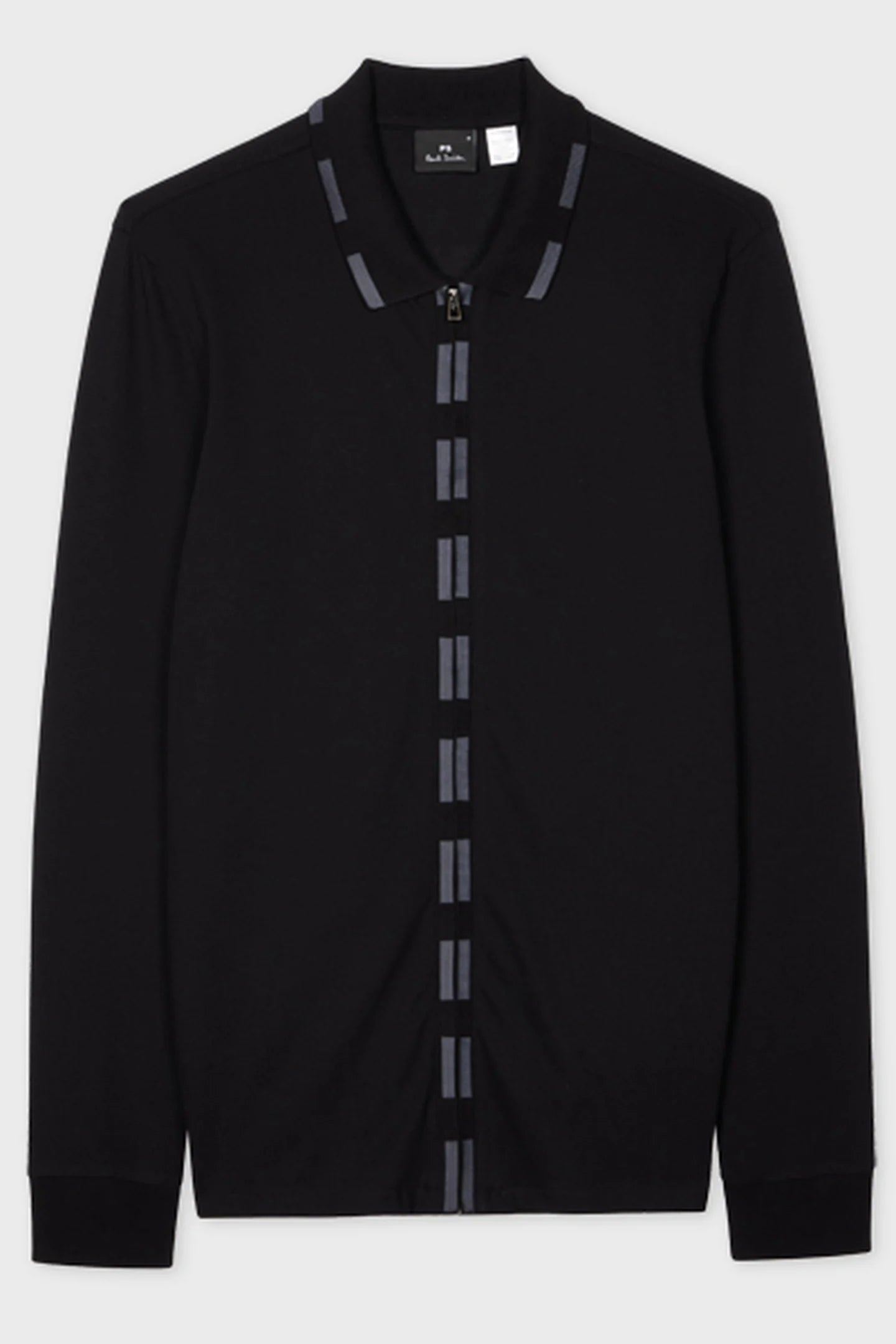 PAUL SMITH PS LONG SLEEVE FULL ZIP COTTON POLO SHIRT BLACK/GREY RRP £115 BNWT