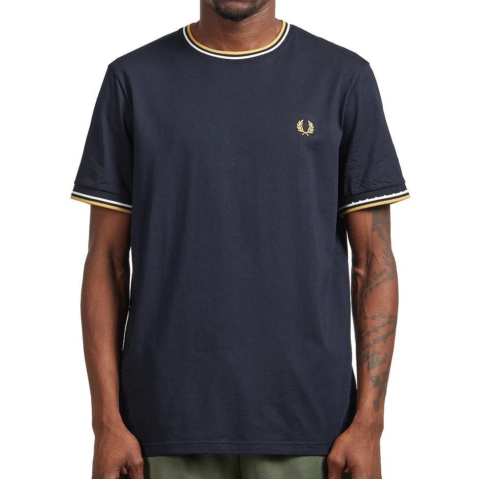 FRED PERRY TWIN TIPPED T-SHIRT NAVY/ECRU/HONEYCOMB 2XL RRP £50 BNWT