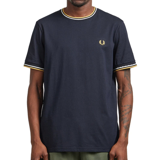 FRED PERRY TWIN TIPPED T-SHIRT NAVY/ECRU/HONEYCOMB 2XL RRP £50 BNWT