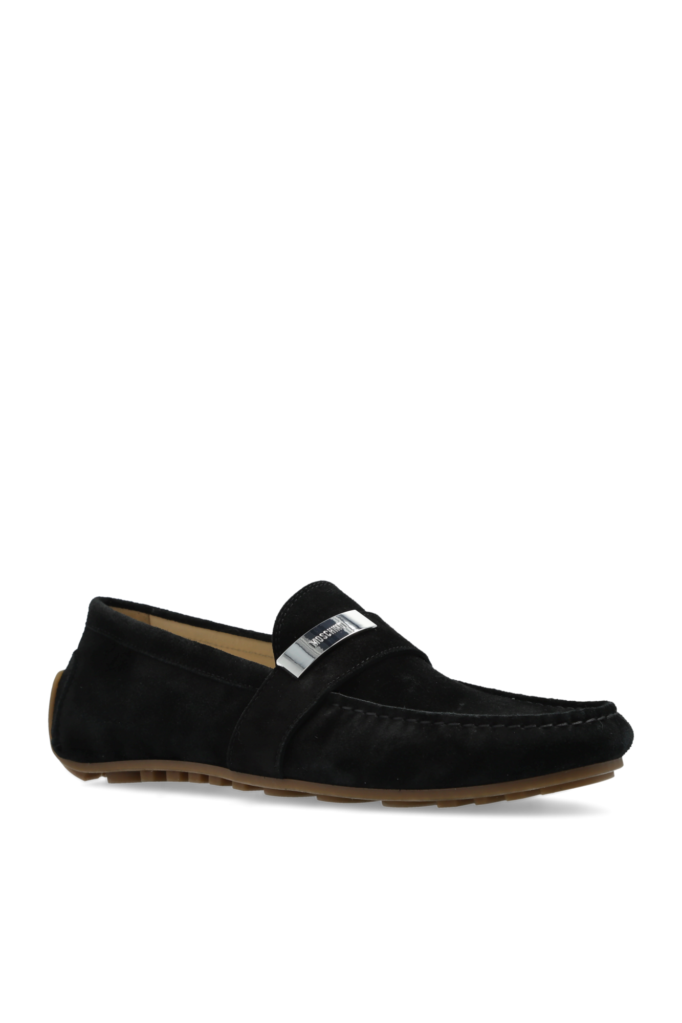 MOSCHINO COUTURE SUEDE LEATHER DRIVER MOCCASINS BLACK SIZE UK 10 RRP £455 BNIB