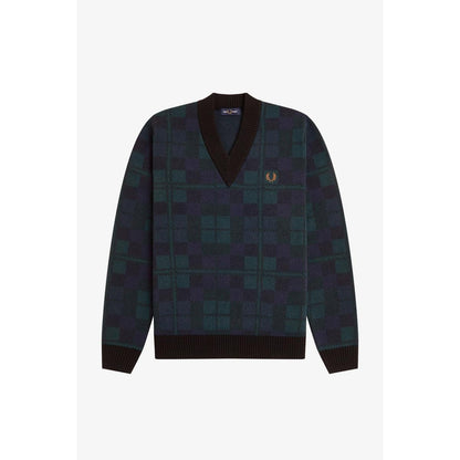 FRED PERRY BLACKWATCH TARTAN V NECK WOOL BLEND JUMPER MEDIUM RRP £150 BNWT