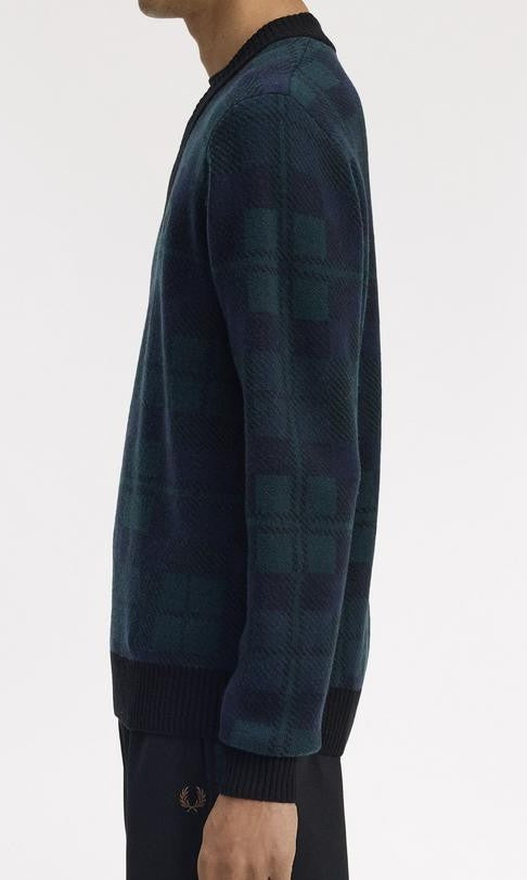 FRED PERRY BLACKWATCH TARTAN V NECK WOOL BLEND JUMPER MEDIUM RRP £150 BNWT
