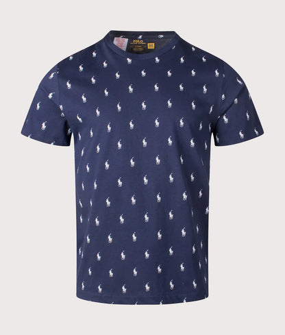 POLO RALPH LAUREN ALLOVER LOGO COTTON LOUNGE T-SHIRT NAVY MEDIUM RRP £60 BNWT
