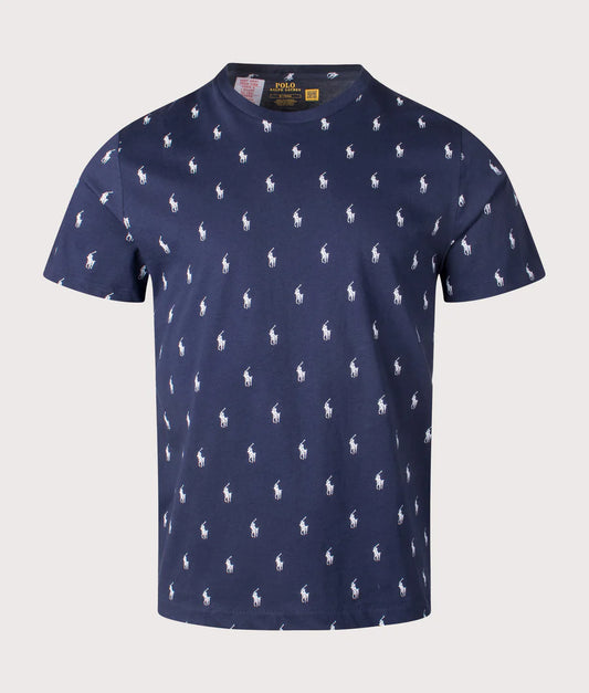 POLO RALPH LAUREN ALLOVER LOGO COTTON LOUNGE T-SHIRT NAVY MEDIUM RRP £60 BNWT