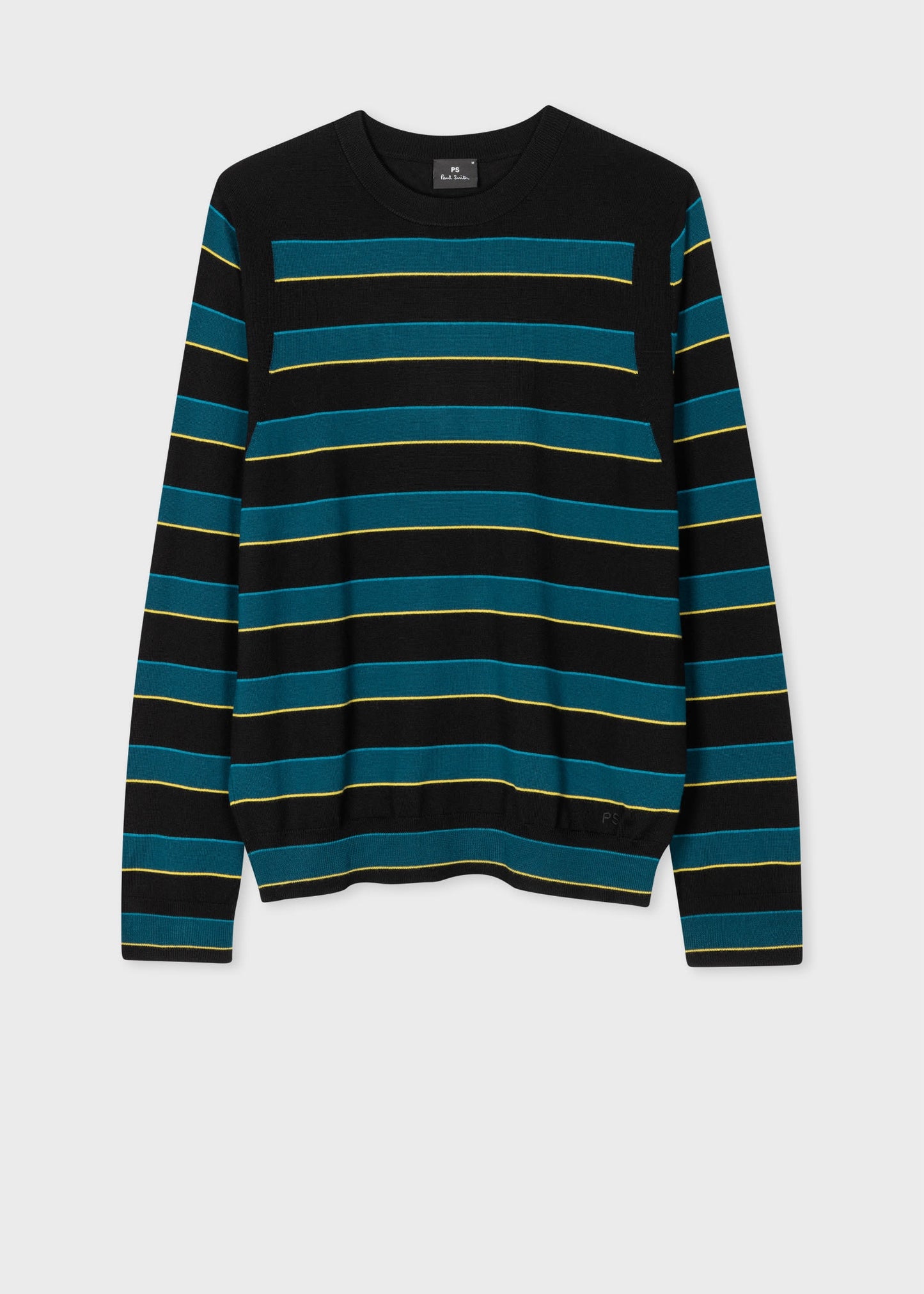 PAUL SMITH MERINO WOOL CREW NECK JUMPER BLACK/BLUE STRIPES XL RRP £209 BNWT