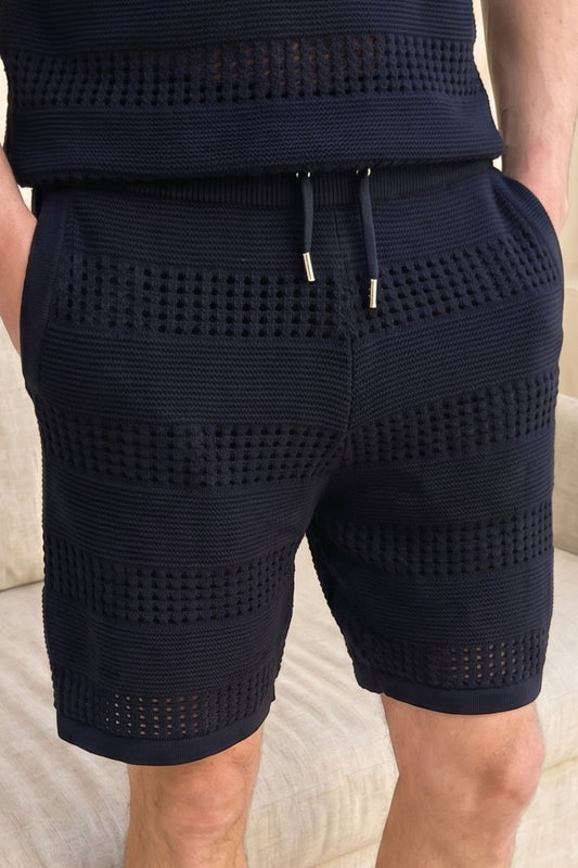 RAITH FRATTINA CROCHET KNIT COTTON DRAWSTRING SHORTS NAVY BLUE 2XL RRP £65 BNWT
