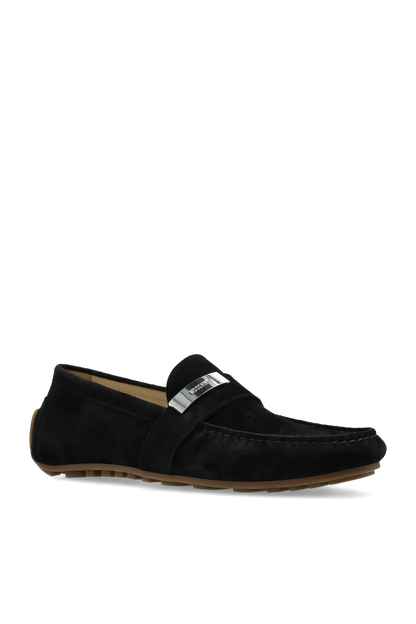 MOSCHINO COUTURE SUEDE LEATHER DRIVER MOCCASINS BLACK SIZE UK 10 RRP £455 BNIB