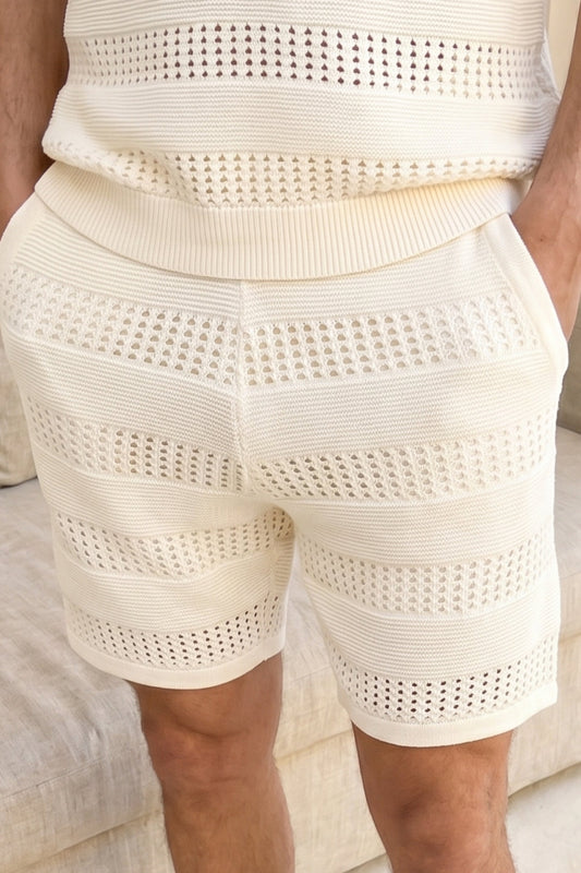 RAITH FRATTINA CROCHET KNIT COTTON DRAWSTRING SHORTS ECRU 2XL RRP £65 BNWT