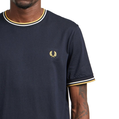 FRED PERRY TWIN TIPPED T-SHIRT NAVY/ECRU/HONEYCOMB 2XL RRP £50 BNWT