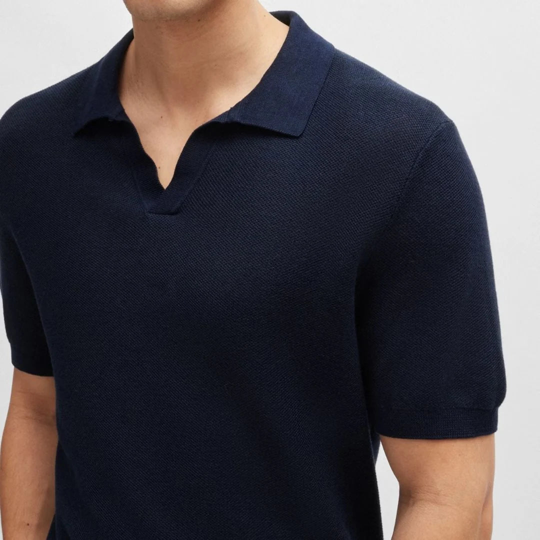 HUGO BOSS TEMPIO TEXTURED COTTON POLO SHIRT NAVY BLUE 3XL RRP £159 BNWT