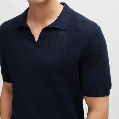 HUGO BOSS TEMPIO TEXTURED COTTON POLO SHIRT NAVY BLUE 3XL RRP £159 BNWT