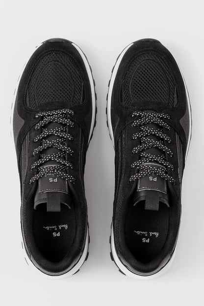 PAUL SMITH PS MARINO MIXED MEDIA LOW TOP TRAINERS BLACK RRP £195 BNIB