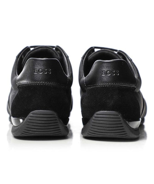 HUGO BOSS SATURN MIXED MEDIA LOW TOP TRAINERS BLACK UK 9 RRP £189 BNIB