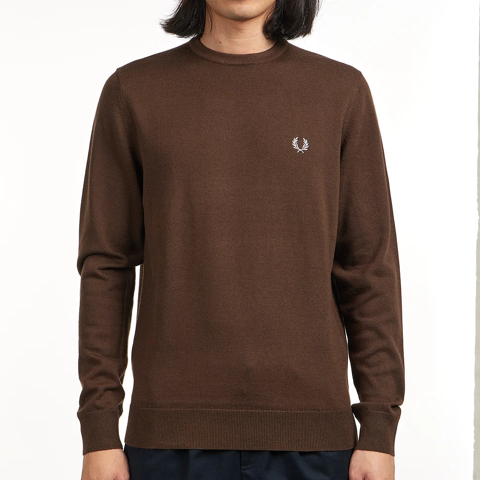 FRED PERRY CLASSIC CREW NECK MERINO WOOL JUMPER BURNT TOBACCO XL RRP £130 BNWT