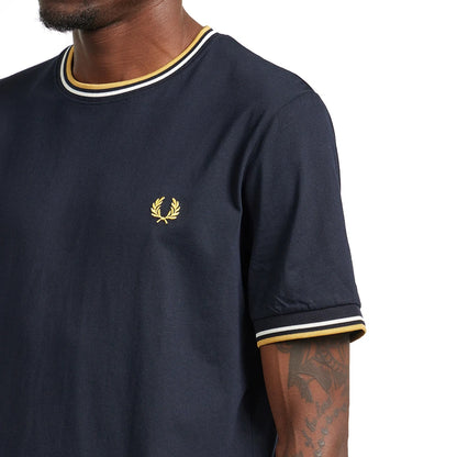 FRED PERRY TWIN TIPPED T-SHIRT NAVY/ECRU/HONEYCOMB 2XL RRP £50 BNWT