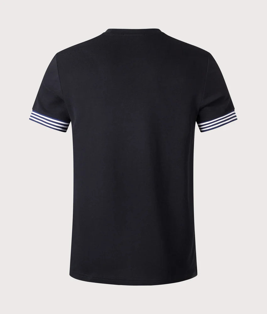 FRED PERRY STRIPED CUFF PIQUE COTTON T-SHIRT BLACK RRP £60 BNWT