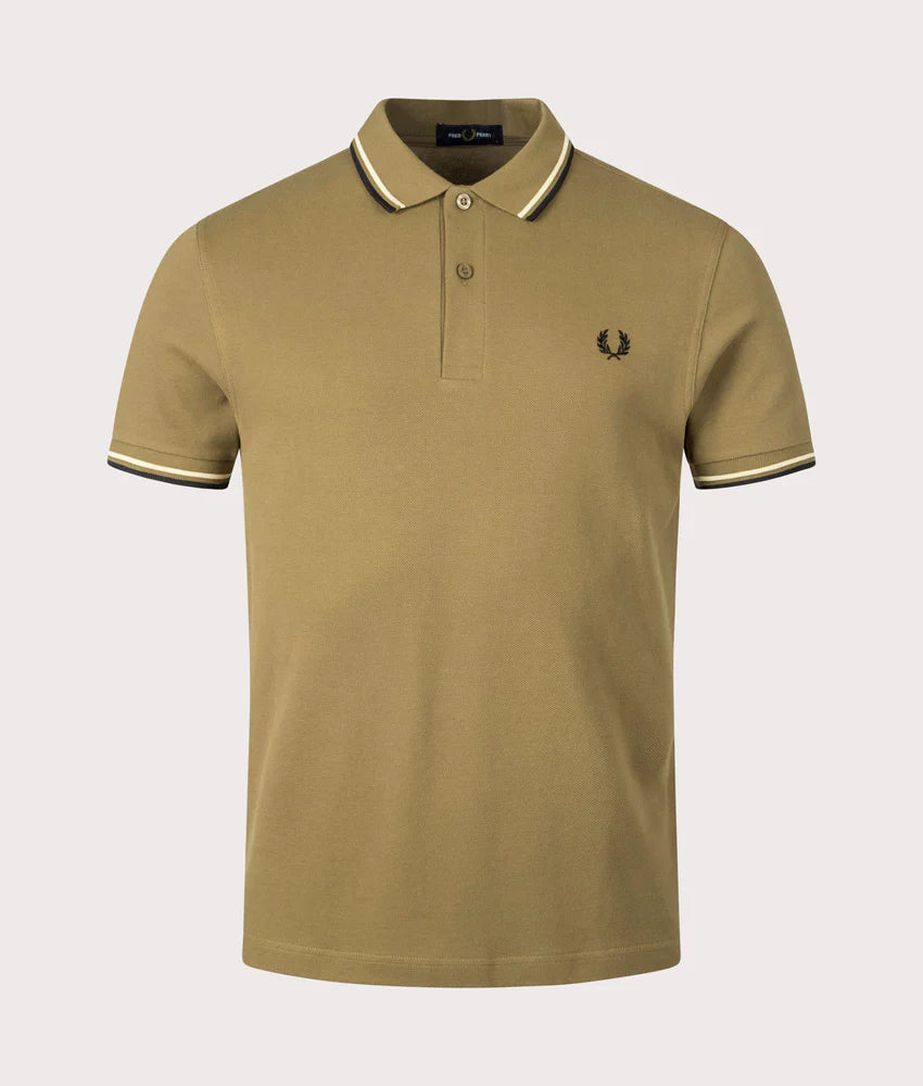 FRED PERRY TWIN TIPPED PIQUE POLO SHIRT SHADED STONE/ECRU/DARK PETROL L RRP £80 BNWT
