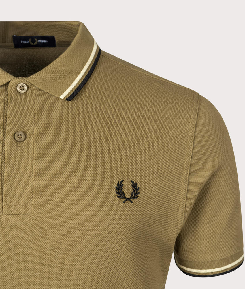 FRED PERRY TWIN TIPPED PIQUE POLO SHIRT SHADED STONE/ECRU/DARK PETROL L RRP £80 BNWT