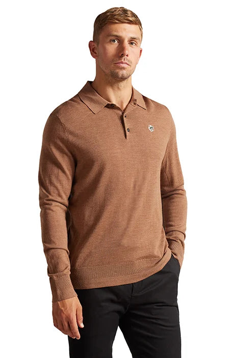 TED BAKER CORE WEMBLEY WOOL LS POLO SHIRT JUMPER TAN BROWN 2XL RRP £90 BNWT