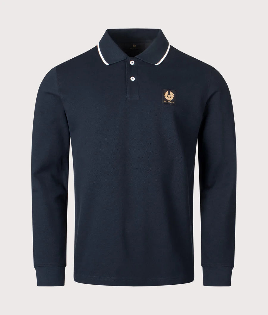 BELSTAFF TIPPED LONG SLEEVE PIQUE COTTON POLO SHIRT DARK INK XL RRP £120 BNWT