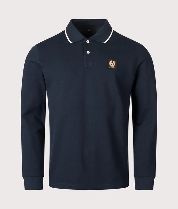BELSTAFF TIPPED LONG SLEEVE PIQUE COTTON POLO SHIRT DARK INK XL RRP £120 BNWT