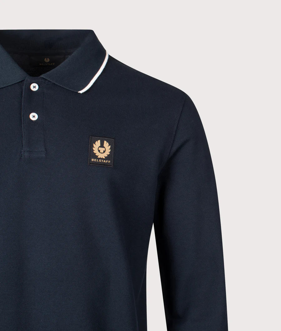 BELSTAFF TIPPED LONG SLEEVE PIQUE COTTON POLO SHIRT DARK INK XL RRP £120 BNWT