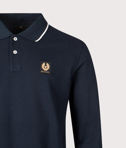 BELSTAFF TIPPED LONG SLEEVE PIQUE COTTON POLO SHIRT DARK INK XL RRP £120 BNWT