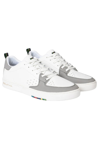 PAUL SMITH PS COSMO LEATHER TRAINERS WHITE/GREY UK 8 RRP £195 BNIB