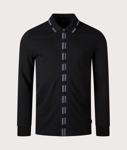 PAUL SMITH PS LONG SLEEVE FULL ZIP COTTON POLO SHIRT BLACK/GREY RRP £115 BNWT