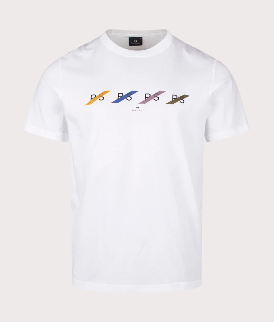 PAUL SMITH PS MULTI ROW LOGO COTTON T-SHIRT WHITE RRP £69 BNWT