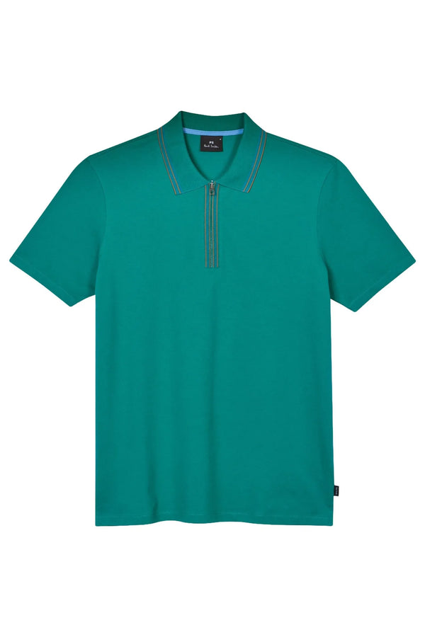 PAUL SMITH PS HALF ZIP ORGANIC COTTON POLO SHIRT PETROL GREEN/TEAL RRP £100 BNWT