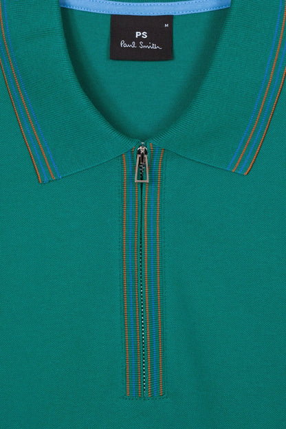 PAUL SMITH PS HALF ZIP ORGANIC COTTON POLO SHIRT PETROL GREEN/TEAL RRP £100 BNWT