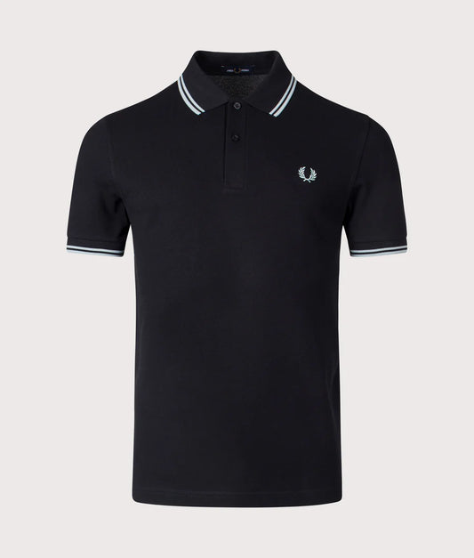 FRED PERRY TWIN TIPPED PIQUE COTTON POLO SHIRT BLACK/SILVER BLU XL RRP £80 BNWT
