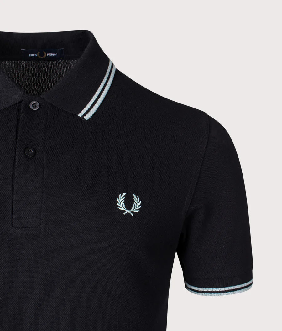 FRED PERRY TWIN TIPPED PIQUE COTTON POLO SHIRT BLACK/SILVER BLU XL RRP £80 BNWT