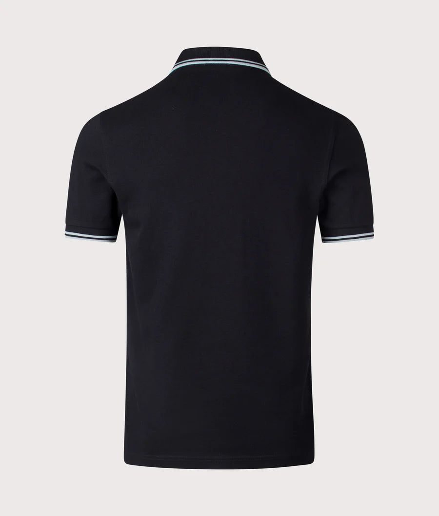 FRED PERRY TWIN TIPPED PIQUE COTTON POLO SHIRT BLACK/SILVER BLU XL RRP £80 BNWT