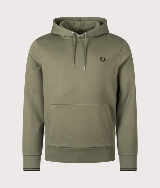 FRED PERRY COTTON FLEECE TIPPED HOODIE SWEATSHIRT GREEN XL RRP £95 BNWT
