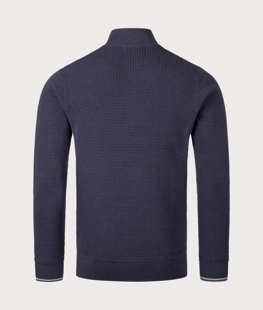 FRED PERRY WAFFLE STITCH QUARTER ZIP JUMPER DARK AIRFORCE BLUE 2XL RRP £130 BNWT