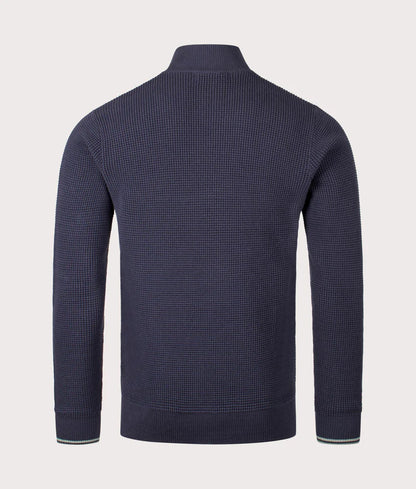 FRED PERRY WAFFLE STITCH QUARTER ZIP JUMPER DARK AIRFORCE BLUE 2XL RRP £130 BNWT
