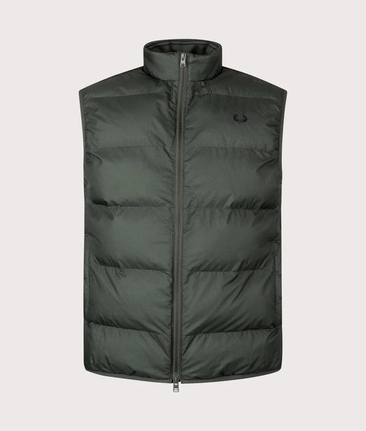 FRED PERRY INSULATED PUFFA GILET COURT GREEN MEDIUM RRP £140 BNWT
