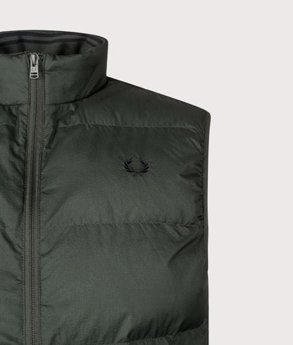 FRED PERRY INSULATED PUFFA GILET COURT GREEN MEDIUM RRP £140 BNWT