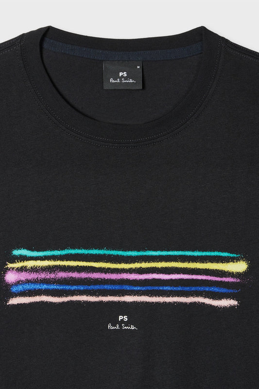 PAUL SMITH PS BRUSH STROKES STRIPED LOGO COTTON T-SHIRT BLACK 3XL RRP £75 BNWT