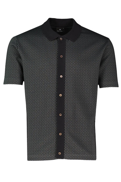 PAUL SMITH FULL BUTTON GEOMETRIC PATTERN POLO SHIRT BLACK/GREY 2XL RRP £125 BNWT