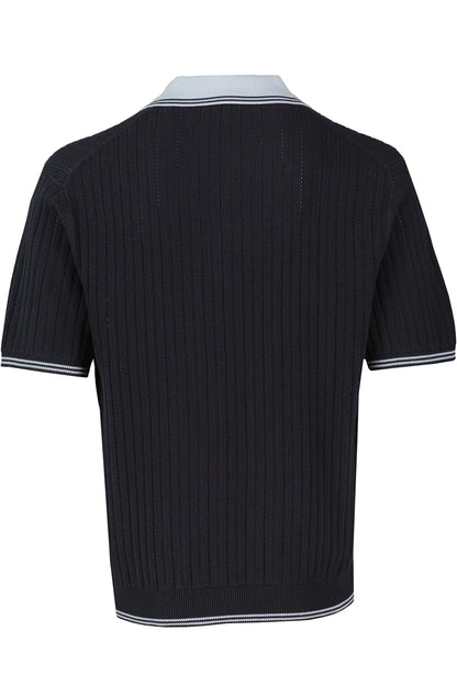 PAUL SMITH KNITTED RIBBED TIPPED POLO SHIRT DARK NAVY BLUE RRP £155 BNWT