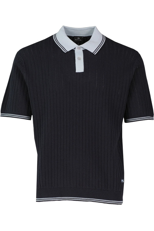 PAUL SMITH KNITTED RIBBED TIPPED POLO SHIRT DARK NAVY BLUE RRP £155 BNWT