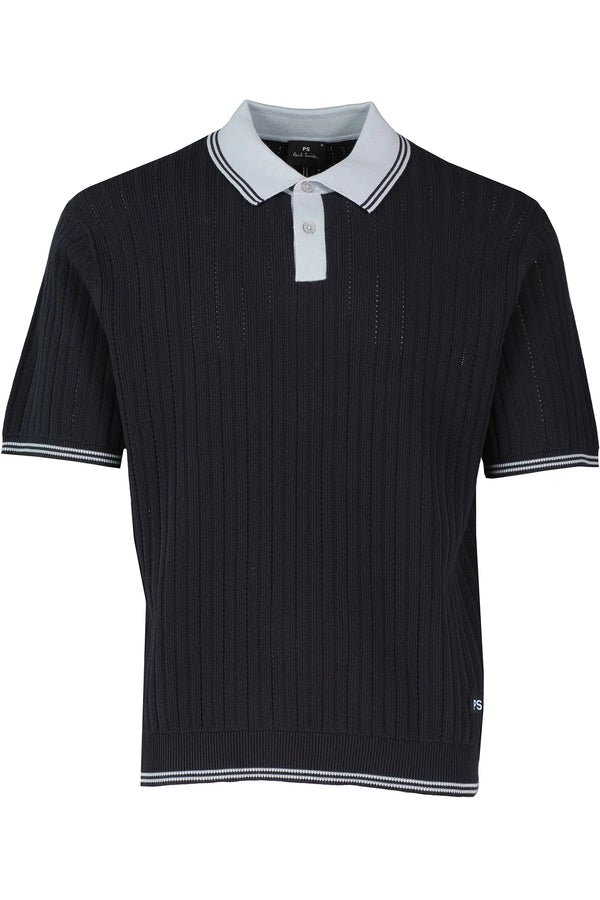 PAUL SMITH KNITTED RIBBED TIPPED POLO SHIRT DARK NAVY BLUE RRP £155 BNWT
