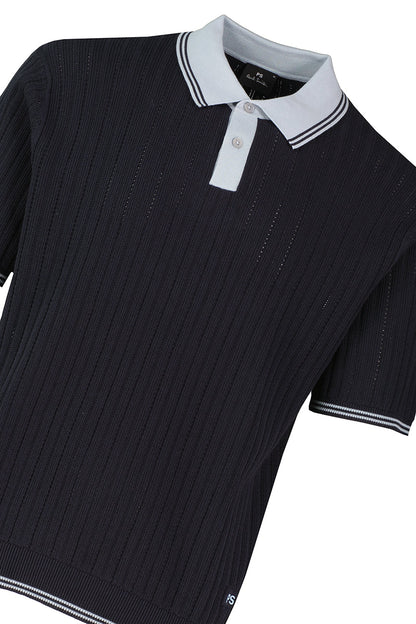 PAUL SMITH KNITTED RIBBED TIPPED POLO SHIRT DARK NAVY BLUE RRP £155 BNWT
