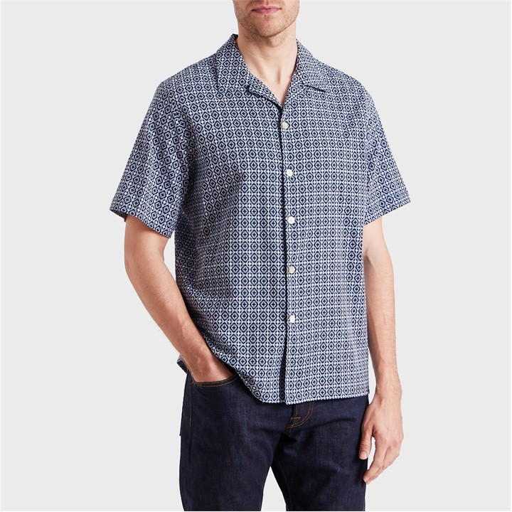 PAUL SMITH PS GEOMETRIC SHORT SLEEVE COTTON SHIRT NAVY XL RRP £130 BNWT
